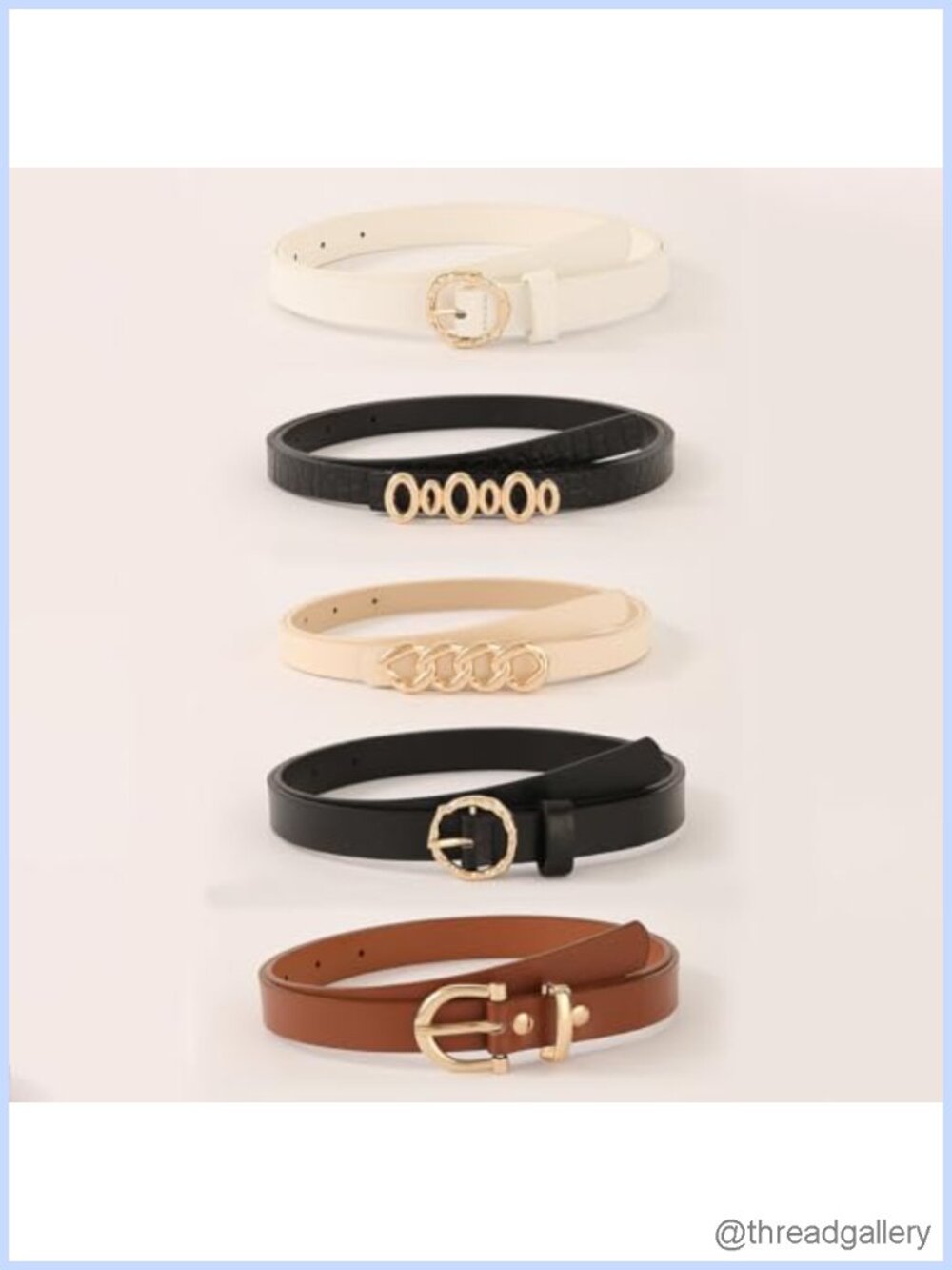 5-Piece Women's Gold-Tone Buckle Belt Set Thin Faux Leather Waist Belts